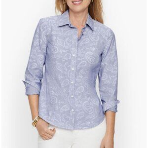 Talbots Cotton Button Front Shirt Striped Intricate Paisley in Blue White